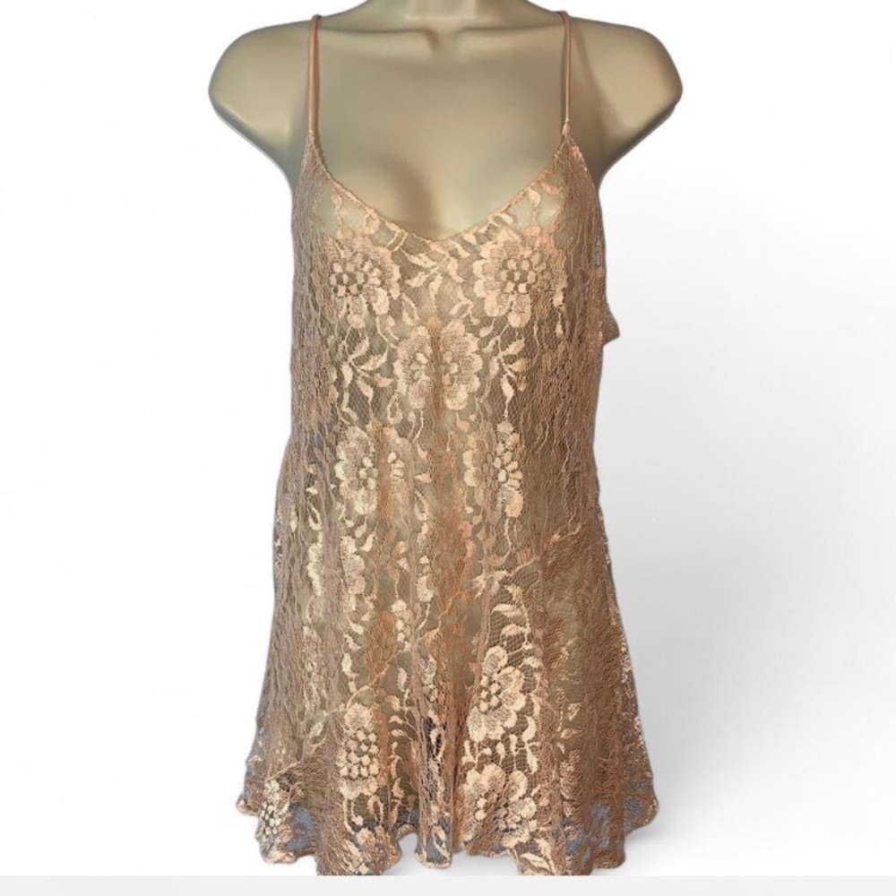 Victoria’s Secret vintage 80’s blush pink open lace floral cami tank lingerie